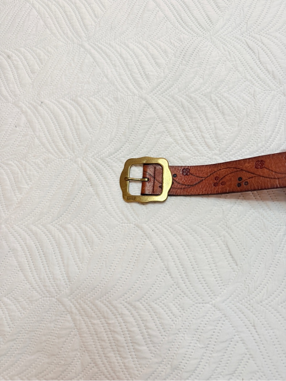 LRL-Lauren Ralph Lauren Vintage Women’s Brown Leather Floral Boho Belt. Size 34 - Picture 2 of 6